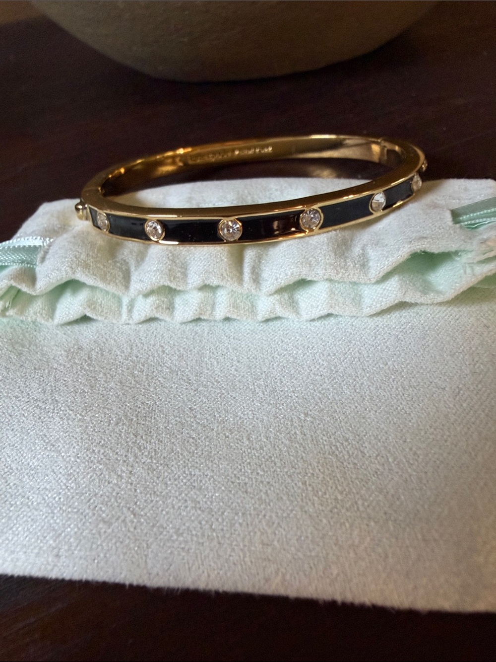 kate spade Gold-Tone Black Enamel Bracelet with Crystal Accents